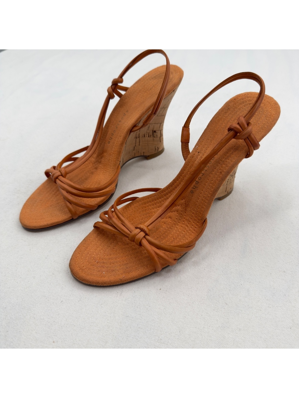 Apostrophe Orange Leather Strappy Cork Wedge Sandals Size 10M Y2K